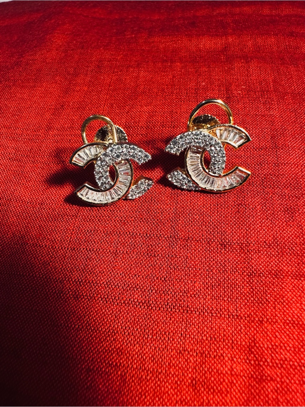 Gold-Tone Crystal Logo Clip-On Earrings - Designer Inspired